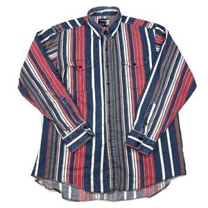 VTG Wrangler Western Striped Button Up Shirt X Long Tails 17-35 Ranch Rockabilly